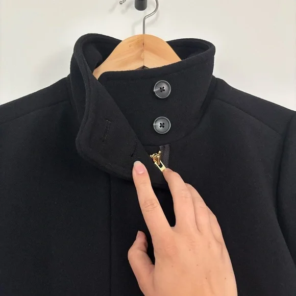 NWT J. Crew Black Wool Peacoat City Coat with Button Neck mock neck - Picture 9 of 13